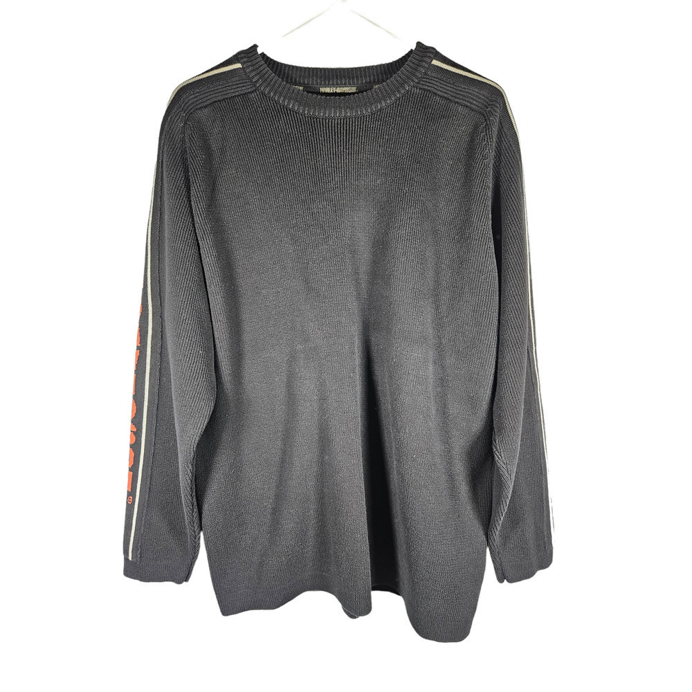 Harley-Davidson Mens Pullover Sweater Black Orange Arm‎ Logo Large